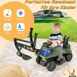 6V Kinder Sitzbagger mit drehbarer & verstellbarer Schaufel & Musik Schwarz + Grün