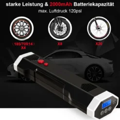 12V Luftkompressor elektrisch LCD-Anzeige 2000mAh-Akku für Autos Motorräder Fußbälle