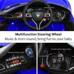 12V Maserati Kinderauto mit 2,4G-Fernbedienung & Musik & LED für Kinder ab 3 Jahren Blau