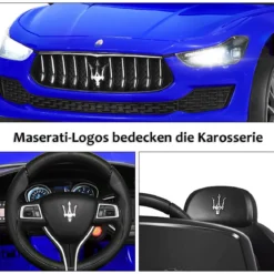 12V Maserati Kinderauto mit 2,4G-Fernbedienung & Musik & LED für Kinder ab 3 Jahren Blau