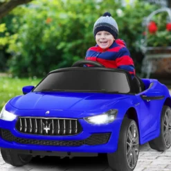 12V Maserati Kinderauto mit 2,4G-Fernbedienung & Musik & LED für Kinder ab 3 Jahren Blau