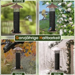 Vogelfutterspender eichhörnchensicher große Kapazität 16 kg wetterfestes Dach & Saatgutablage Schwarz