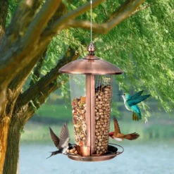 Vogelfutterspender zum Aufhängen 2-in-1-Futterhäuschen für Wildvögel 16 x 28 cm Bronze