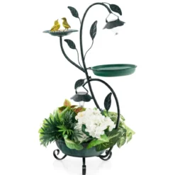 Vogeltränke mit Solarleuchte Vogelbad Futterspender Blumentopf 50 x 33 x 83 cm Bronze