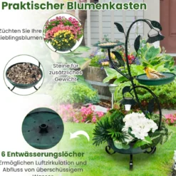 Vogeltränke mit Solarleuchte Vogelbad Futterspender Blumentopf 50 x 33 x 83 cm Bronze
