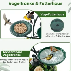 Vogeltränke mit Solarleuchte Vogelbad Futterspender Blumentopf 50 x 33 x 83 cm Bronze