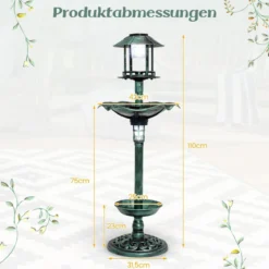 Vogeltränke mit Solarleuchte Blumentopf Vogelfutterhaus Ø43 x 110 cm Grün