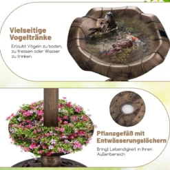 Vogeltränke mit Solarleuchte Blumentopf Vogelfutterhaus & Ständer Vogelfutterstation Retro Ø43 x 76cm Bronze