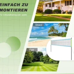 Volleyballnetz outdoor 9,5 x 1 m Pool Volleyball Netz Höhenverstellbar mit Ständer Volleyball Hinterhof Grün