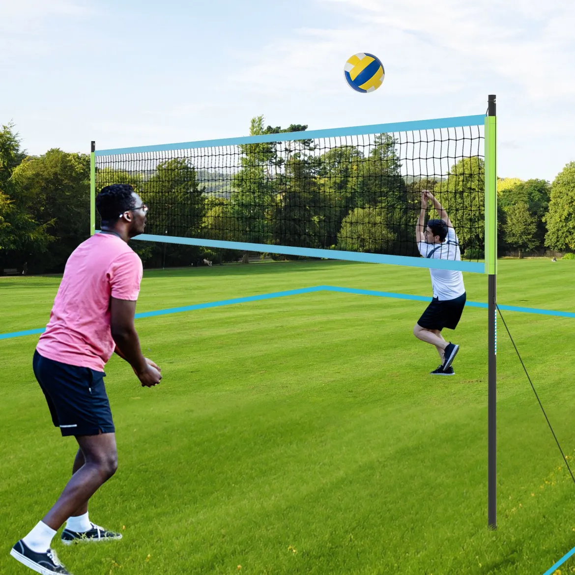 Volleyballnetz outdoor 9,5 x 1 m Pool Volleyball Netz Höhenverstellbar mit Ständer Volleyball Hinterhof Grün