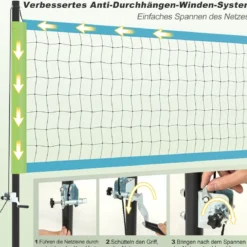 Volleyballnetz outdoor 9,5 x 1 m Pool Volleyball Netz Höhenverstellbar mit Ständer Volleyball Hinterhof Grün