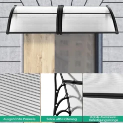 Vordach für Haustür 150 x 100 cm Überdachung aus Aluminium und Polycarbonat 150 x 100 x 28 cm Grau
