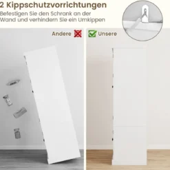 Vorratsschrank mit 4 Türen 139 cm hoher Küchenschrank mit 6 Türregalen & 5-fach verstellbaren Regalen Weiß