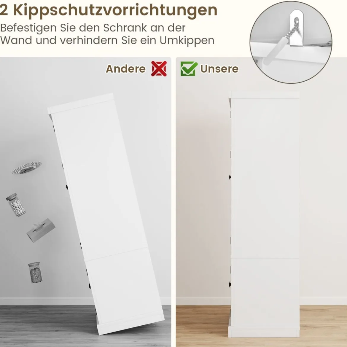 Vorratsschrank mit 4 Türen 139 cm hoher Küchenschrank mit 6 Türregalen & 5-fach verstellbaren Regalen Weiß