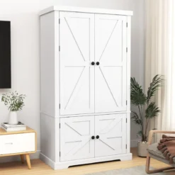 Vorratsschrank mit 4 Türen 139 cm hoher Küchenschrank mit 6 Türregalen & 5-fach verstellbaren Regalen Weiß