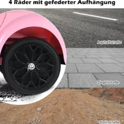VW Beetle Kinderauto mit Musik & 2 Beleuchtungsmodi inkl. 2,4G Fernbedienung Rosa