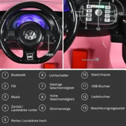 VW Beetle Kinderauto mit Musik & 2 Beleuchtungsmodi inkl. 2,4G Fernbedienung Rosa