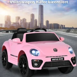 VW Beetle Kinderauto mit Musik & 2 Beleuchtungsmodi inkl. 2,4G Fernbedienung Rosa