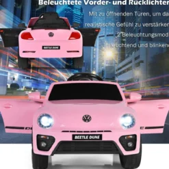 VW Beetle Kinderauto mit Musik & 2 Beleuchtungsmodi inkl. 2,4G Fernbedienung Rosa