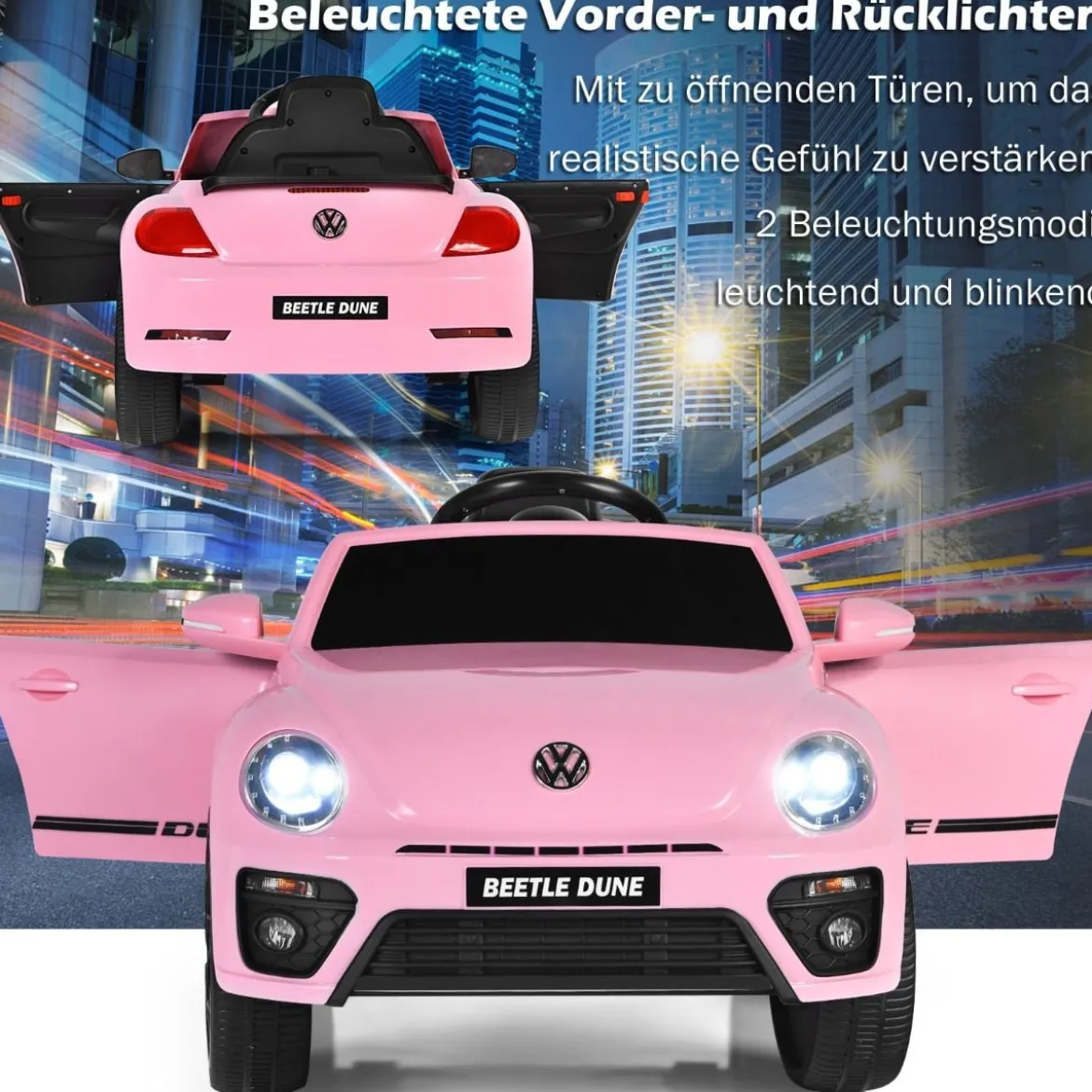 VW Beetle Kinderauto mit Musik & 2 Beleuchtungsmodi inkl. 2,4G Fernbedienung Rosa
