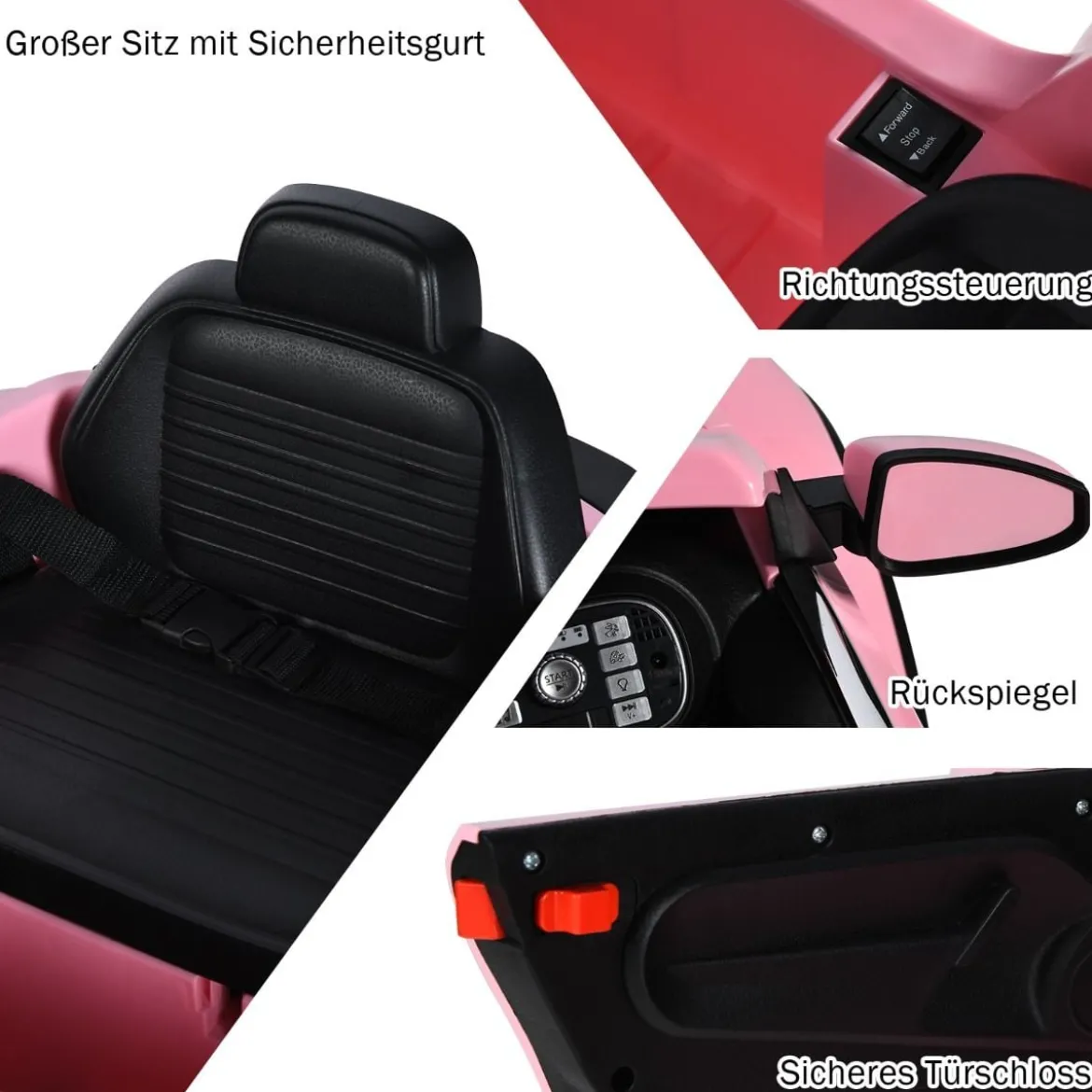 VW Beetle Kinderauto mit Musik & 2 Beleuchtungsmodi inkl. 2,4G Fernbedienung Rosa