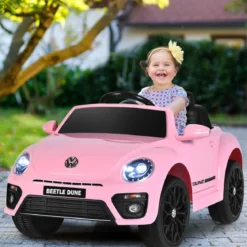 VW Beetle Kinderauto mit Musik & 2 Beleuchtungsmodi inkl. 2,4G Fernbedienung Rosa