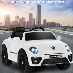 VW Beetle Kinderauto mit Musik & 2 Beleuchtungsmodi inkl. 2,4G Fernbedienung Weiß