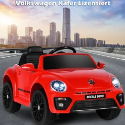 VW Beetle Kinderauto mit Musik & 2 Beleuchtungsmodi inkl. 2,4G Fernbedienung Rot