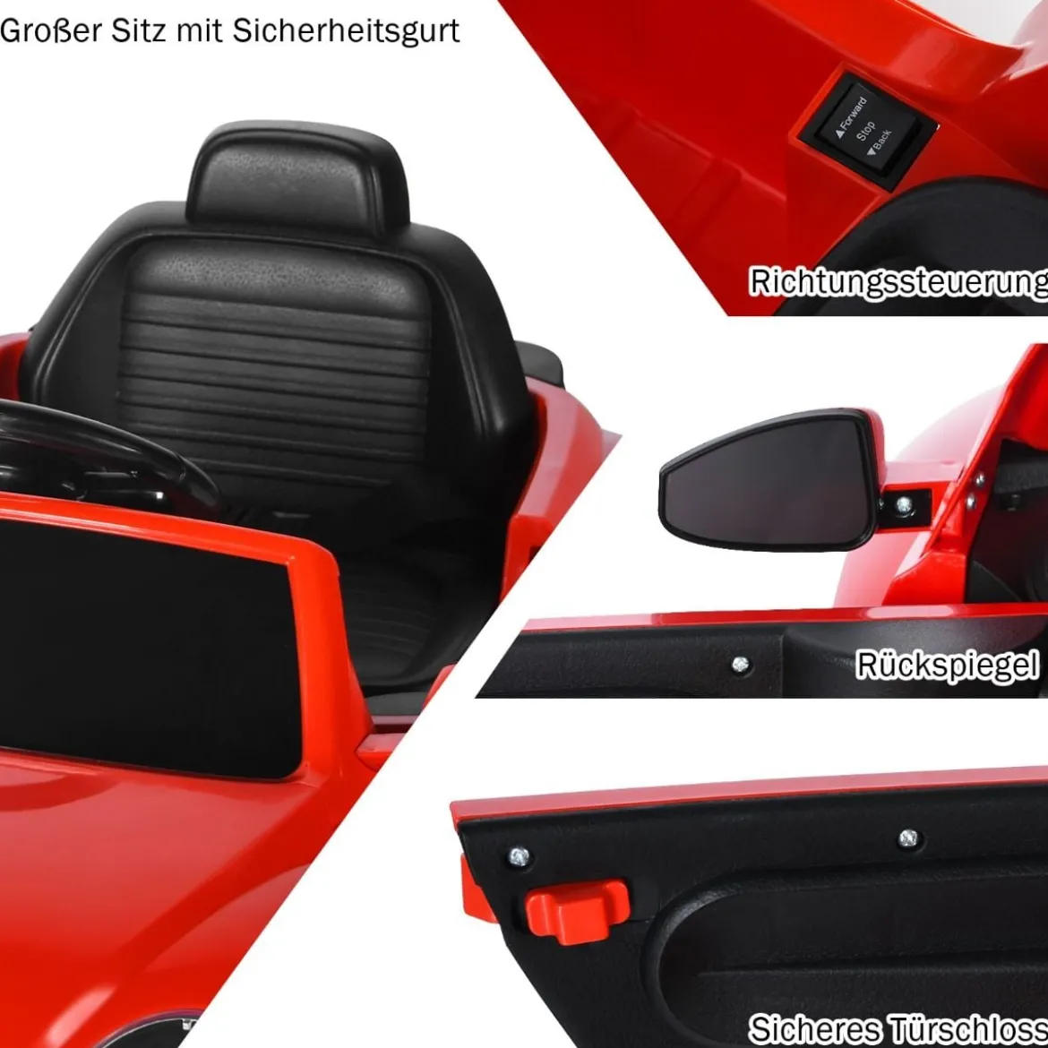 VW Beetle Kinderauto mit Musik & 2 Beleuchtungsmodi inkl. 2,4G Fernbedienung Rot