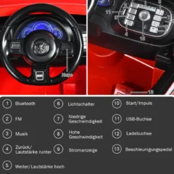 VW Beetle Kinderauto mit Musik & 2 Beleuchtungsmodi inkl. 2,4G Fernbedienung Rot