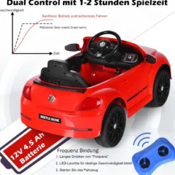 VW Beetle Kinderauto mit Musik & 2 Beleuchtungsmodi inkl. 2,4G Fernbedienung Rot