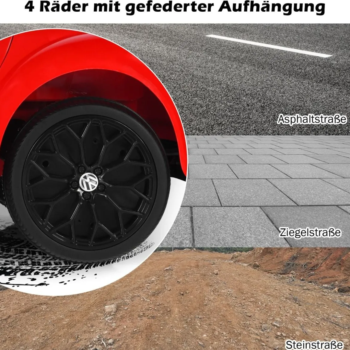 VW Beetle Kinderauto mit Musik & 2 Beleuchtungsmodi inkl. 2,4G Fernbedienung Rot