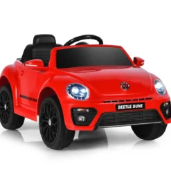 VW Beetle Kinderauto mit Musik & 2 Beleuchtungsmodi inkl. 2,4G Fernbedienung Rot