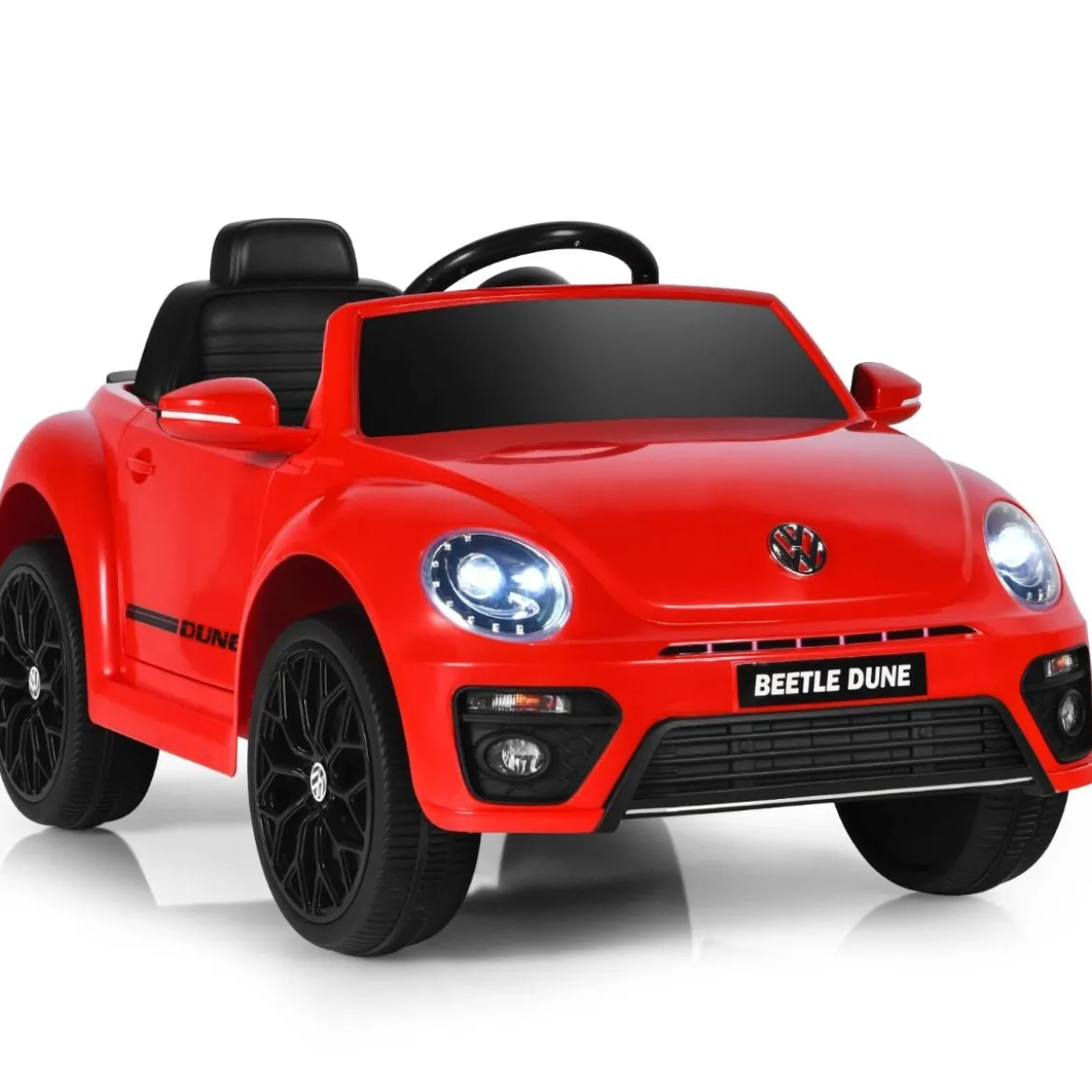 VW Beetle Kinderauto mit Musik & 2 Beleuchtungsmodi inkl. 2,4G Fernbedienung Rot