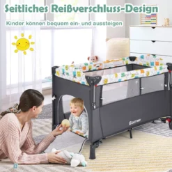 Wandelbares 5-in-1-Babybett mit Wickeltisch & Aufbewahrungstasche Grau