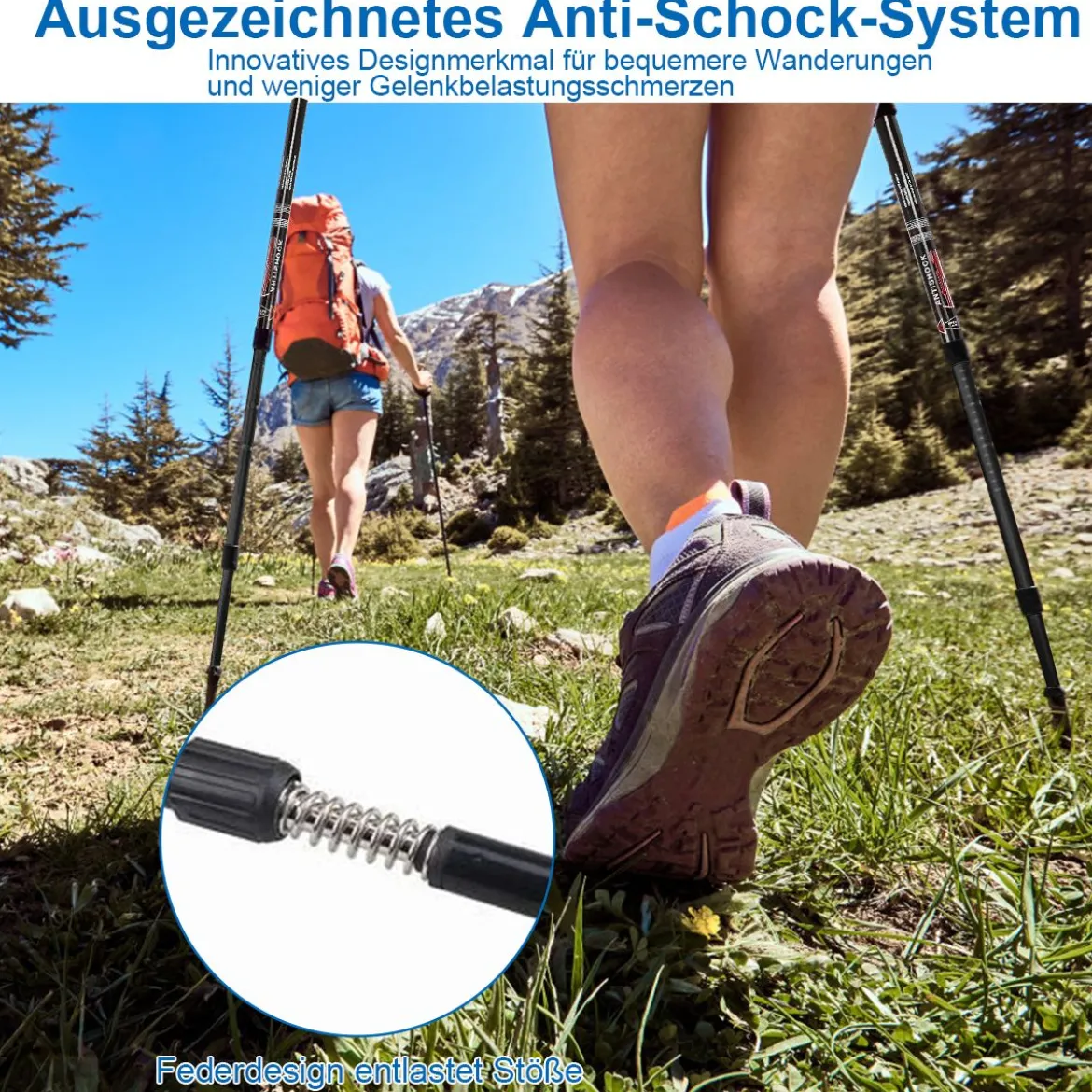 Wanderstöcke 2er Pack verstellbare Walking Kletter Stöcke 66-137 cm Schwarz