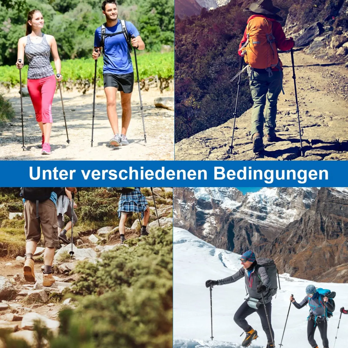 Wanderstöcke 2er Pack verstellbare Walking Kletter Stöcke 66-137 cm Schwarz