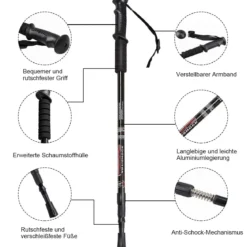 Wanderstöcke 2er Pack verstellbare Walking Kletter Stöcke 66-137 cm Schwarz