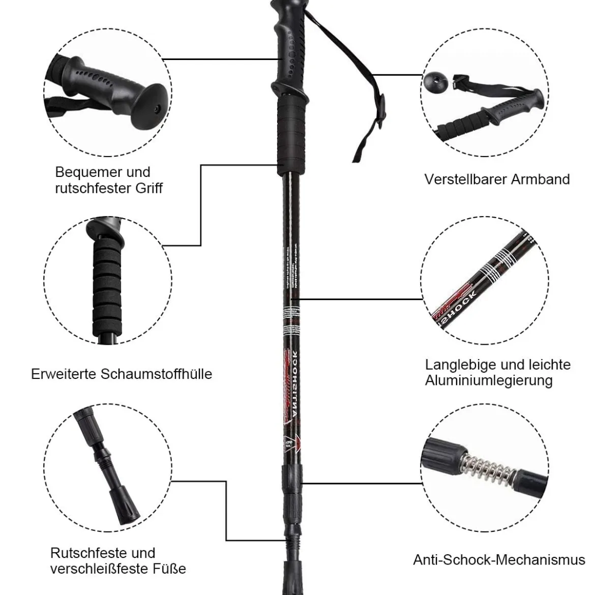 Wanderstöcke 2er Pack verstellbare Walking Kletter Stöcke 66-137 cm Schwarz