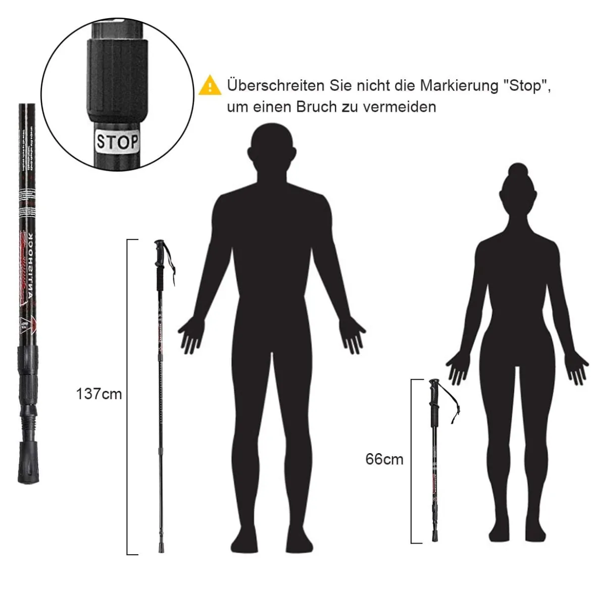 Wanderstöcke 2er Pack verstellbare Walking Kletter Stöcke 66-137 cm Schwarz