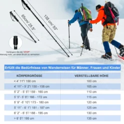 Wanderstöcke Teleskop Trekkingstöcke verstellbar 65-135cm Leichte Nordic Walking Stöcke aus Carbon und Aluminium