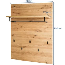Wandgarderobe Holz Wandregal mit Ablage 5 Kleiderhaken Kleiderstange 105,9 x 80,1 x 27,6 cm
