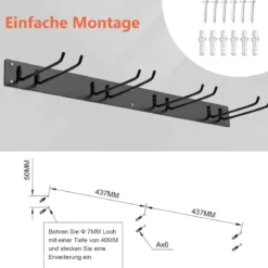 Wand Gerätehalter mit 4 Doppelhaken Gartengerätehalter bis zu 150kg Belastbar