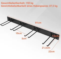 Wand Gerätehalter mit 4 Doppelhaken Gartengerätehalter bis zu 150kg Belastbar