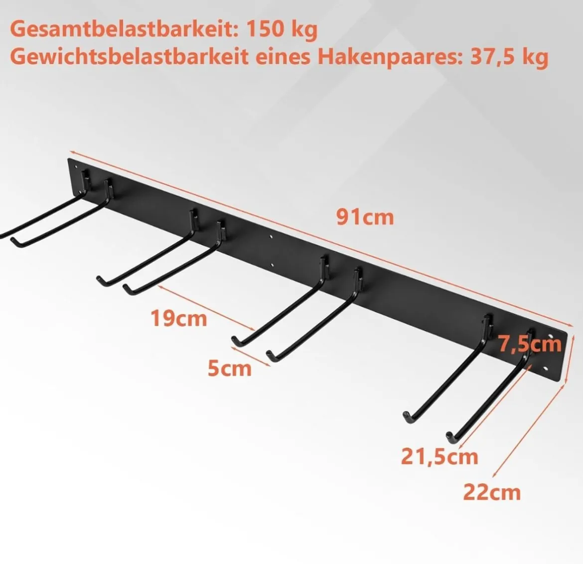 Wand Gerätehalter mit 4 Doppelhaken Gartengerätehalter bis zu 150kg Belastbar