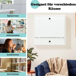Wandklapptisch mit Ablagefächern & Schublade Klapptisch für Kleine Räume Weiß