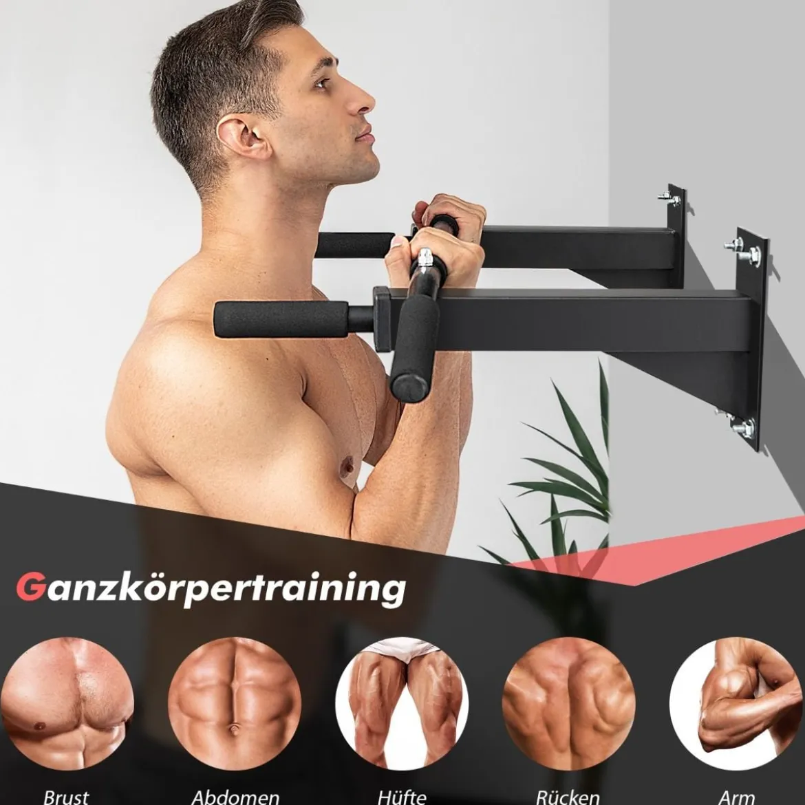 Wandmontierbare Klimmzugstange mit Schaumstoff-Handgriffen max. Gewicht 200 kg