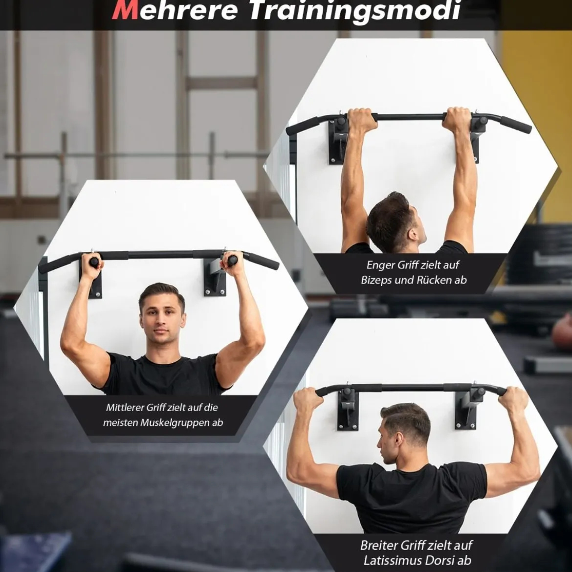 Wandmontierbare Klimmzugstange mit Schaumstoff-Handgriffen max. Gewicht 200 kg