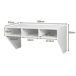 Wandmontierbarer Computertisch Hölzerner PC-Arbeitstisch mit 3 Ablageflächen 108 x 53 x 52 cm Weiß