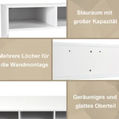 Wandmontierbarer Computertisch Hölzerner PC-Arbeitstisch mit 3 Ablageflächen 108 x 53 x 52 cm Weiß